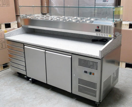 Combisteel 2 Door Pizza Prep Counter With Granite Top & 7 Dough Drawers - 7950.5150 Pizza Prep Counters - 2 Door Combisteel   