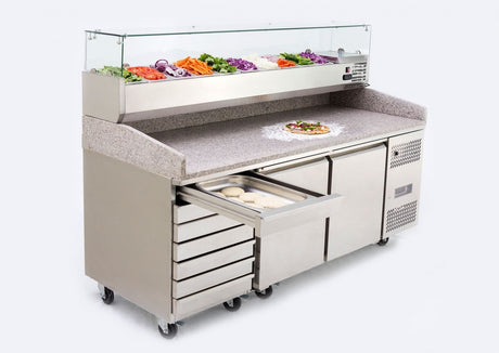 Combisteel 2 Door Pizza Prep Counter With Granite Top & 7 Dough Drawers - 7950.5150 Pizza Prep Counters - 2 Door Combisteel   