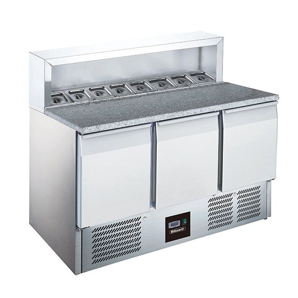 Blizzard 3 Door Compact Gastronorm Pizza Prep Counter 368L - BCC3PREPGRANITE Pizza Prep Counters - 3 Door Blizzard   