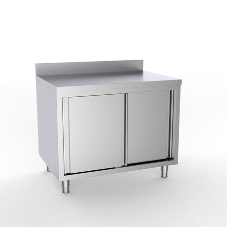 Combisteel Full 430 Stainless Steel 600 Line Worktable With Sliding Doors & Upstand 2000mm Wide Stainless Steel Worktops With Cupboards Combisteel   