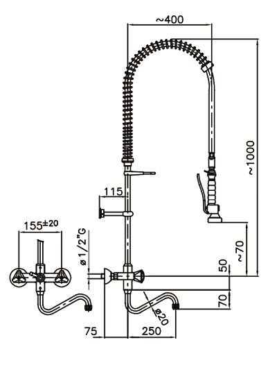 Combisteel Pre Rinse Spray With Faucet Tap Wall Mounted - 7212.0040 Pre-Rinse Jets & Sprays Combisteel   