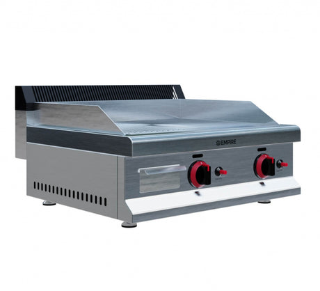 Empire 2 Burner Gas Griddle Half Flat Half Ribbed 650mm Wide - EMP-GD650-RIB Gas Griddles Empire   