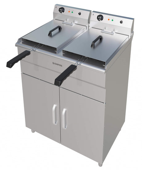 Empire 2 x 12L Twin Tank Electric Floor-Standing Fryer – 6kW Commercial Deep Fryer | EMP-FSEF-10V-2 Freestanding Electric Fryers Empire