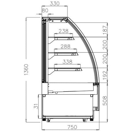 Interlevin Chilled Display Cabinet Stainless Steel, Glass - LPD1700C Refrigerated Floor Standing Display Tefcold   