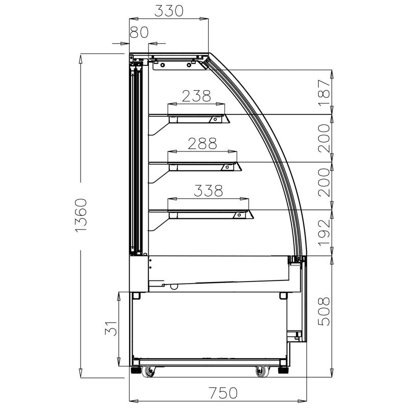 Interlevin Chilled Display Cabinet Stainless Steel, Glass - LPD900C Refrigerated Floor Standing Display Tefcold   