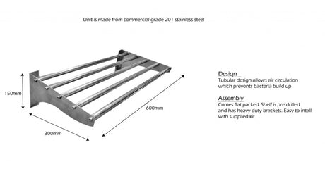 Empire Stainless Steel Tube Wall Shelf 600mm - TWS-0600 Stainless Steel Wall Shelves Empire   